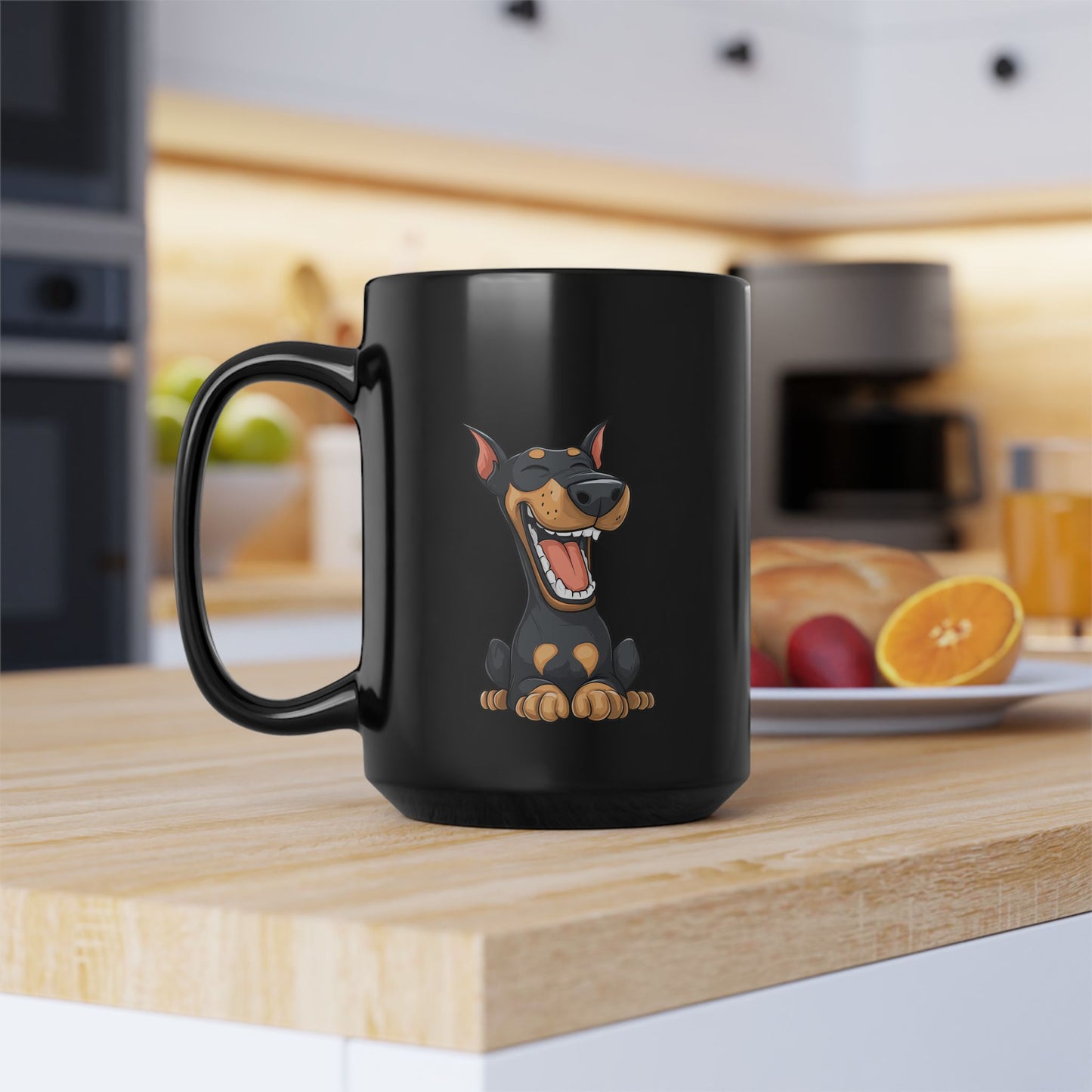 Cartoon Doberman 3 Black 15oz Coffee Mug