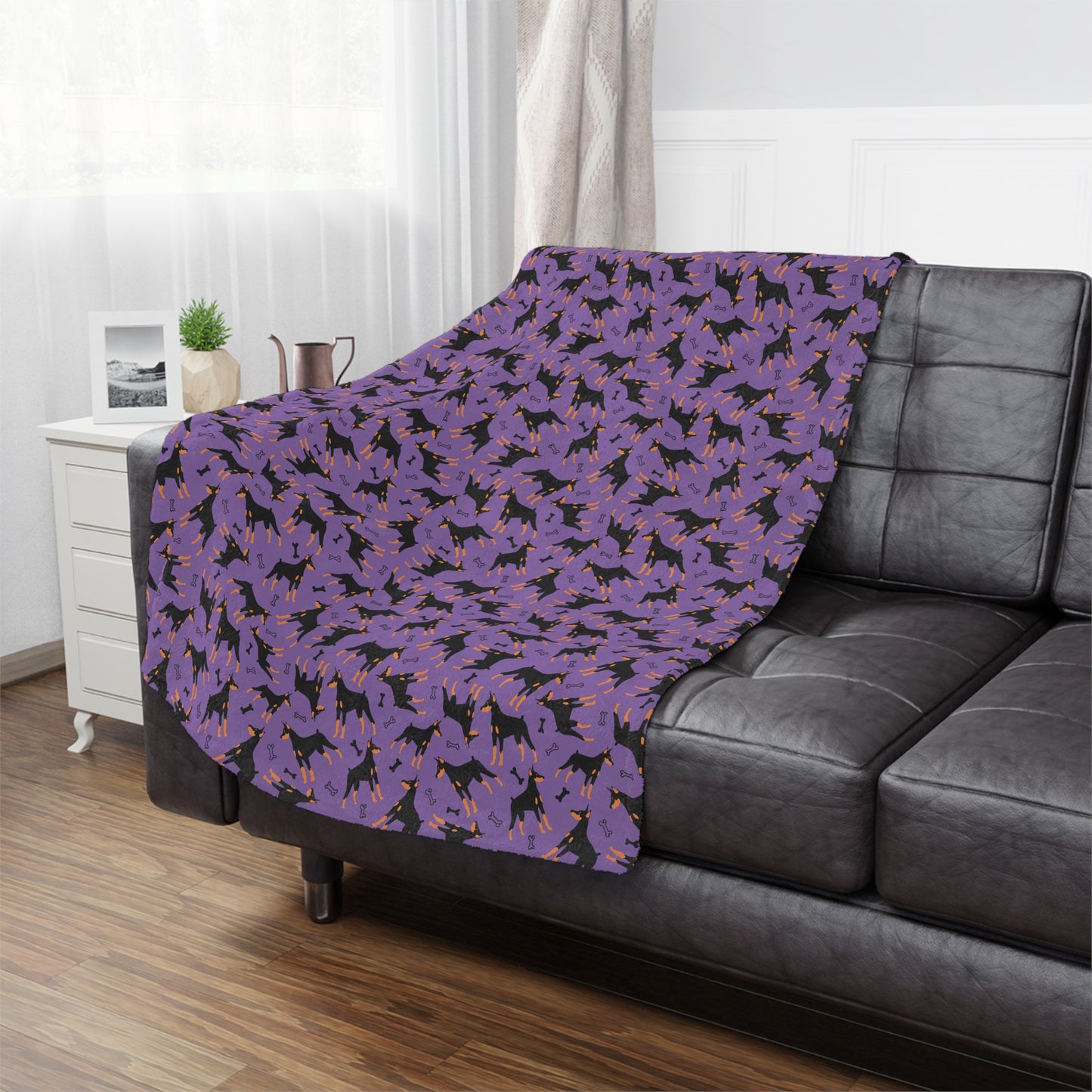 Purple AOP Dobie 1 Minky Blanket, Soft Throw Blanket, Warm Plush Blanket