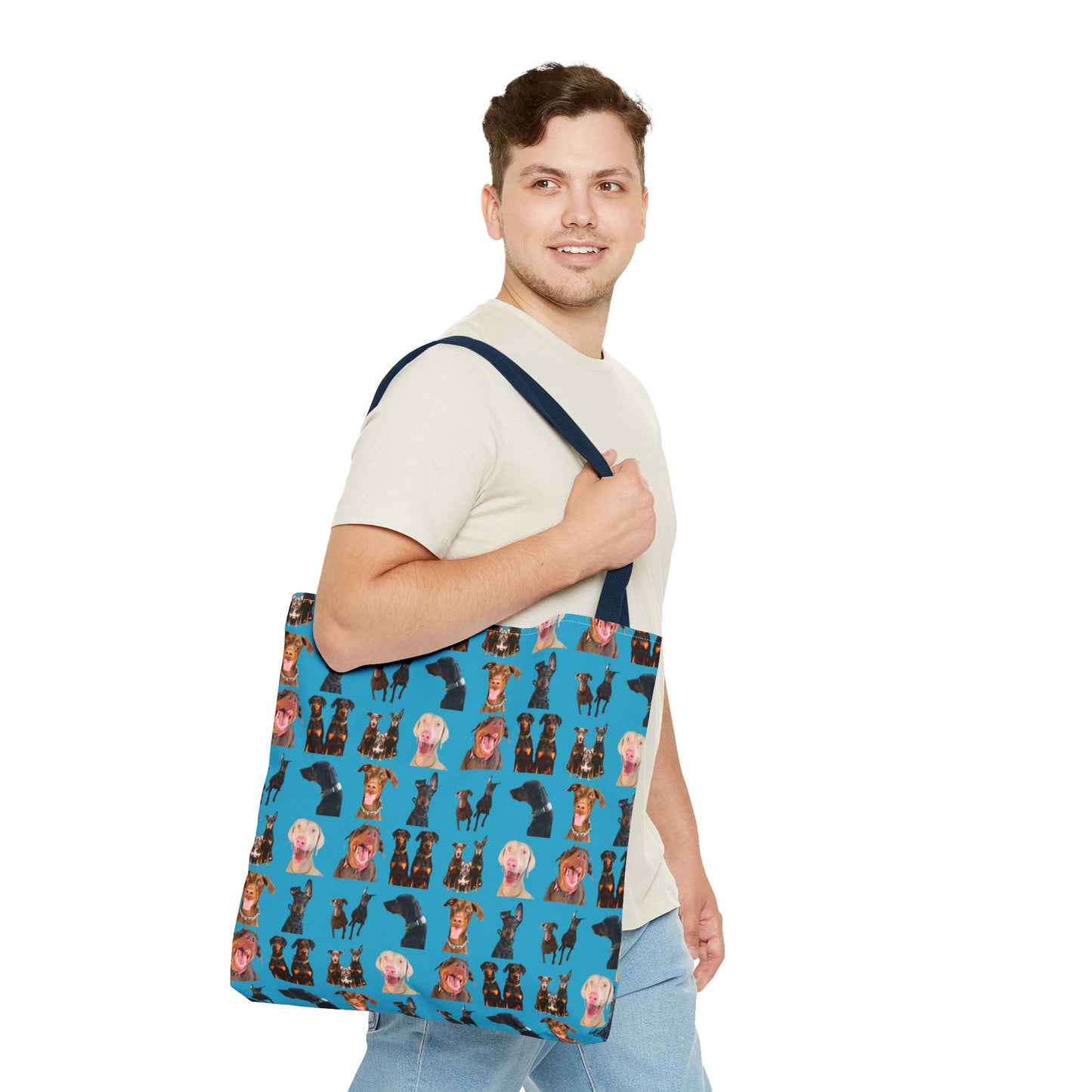Edition 9 Doberman Model Pattern Turquoise Tote Bag