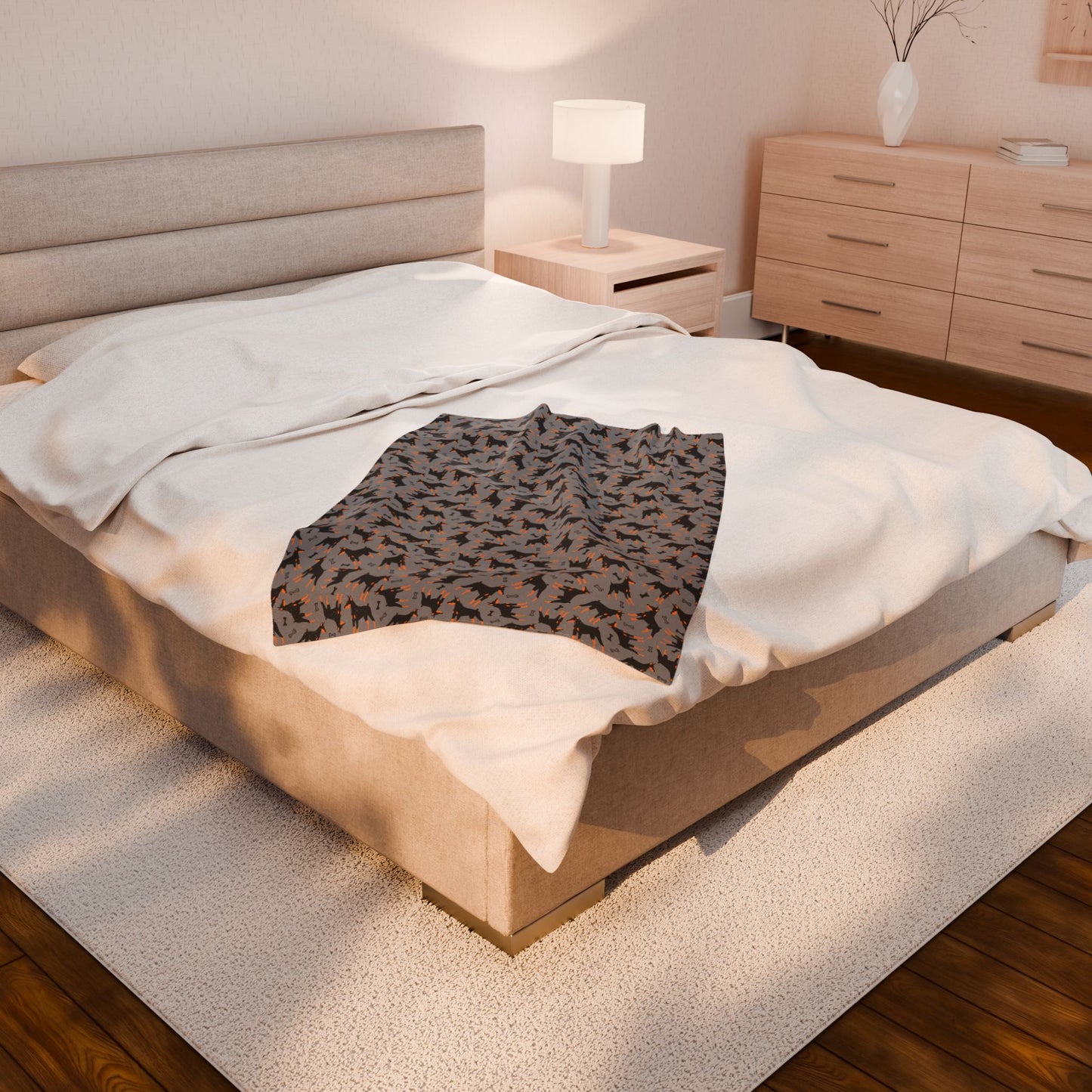 Gray AOP Velveteen Plush Blanket
