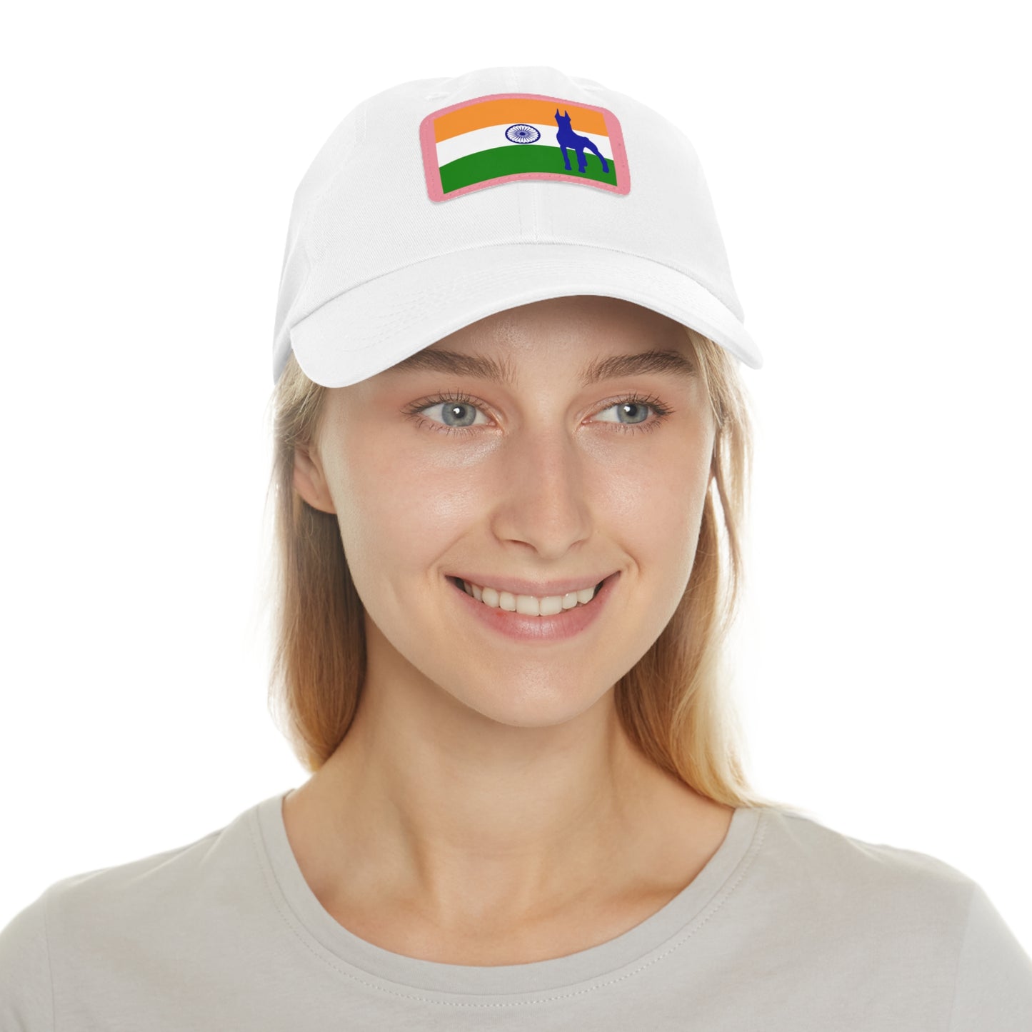 Doberman India Protect 1 Dad Hat with Leather Patch (Rectangle)