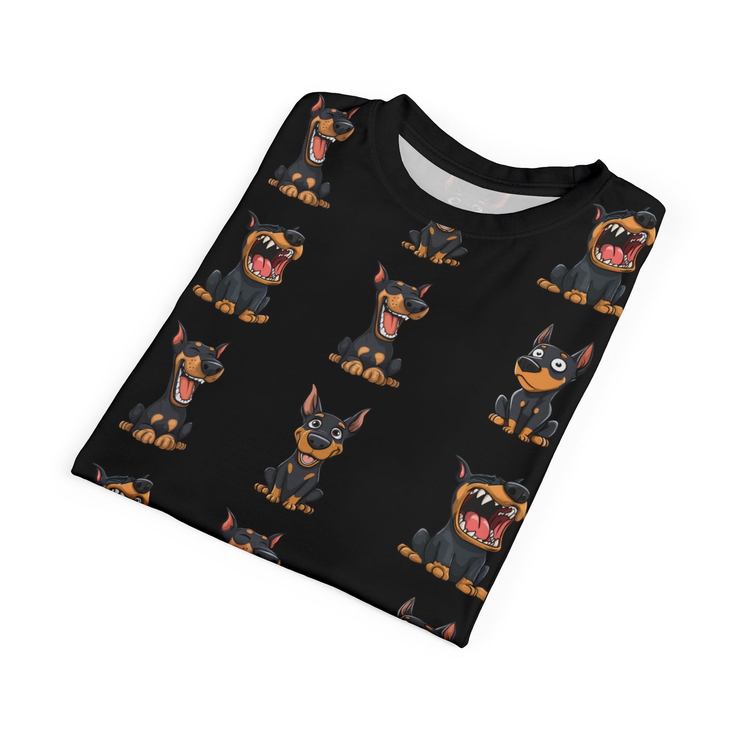 Doberman Pattern 1 All-Over-Print Tee — Cartoon Doberman Repeat Design