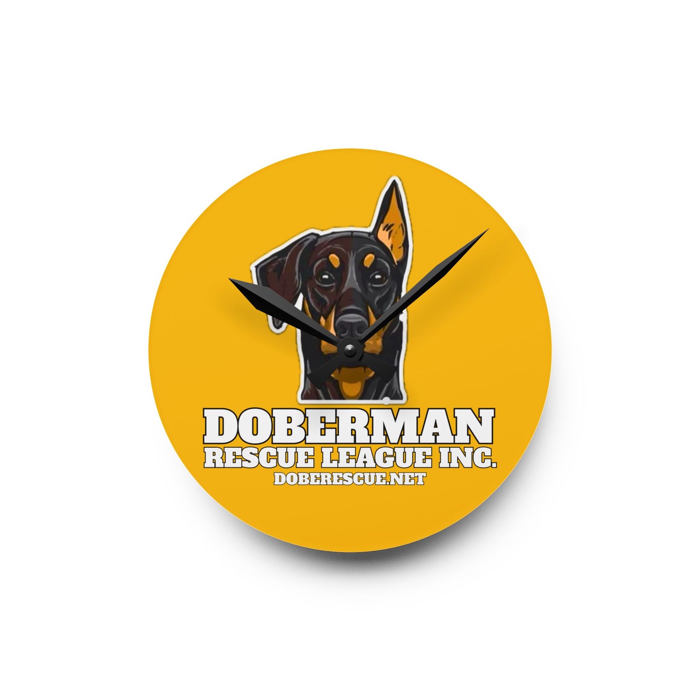 Doberman Rescue League Acrylic Wall Clock – Bright Yellow Dog Rescue Decor