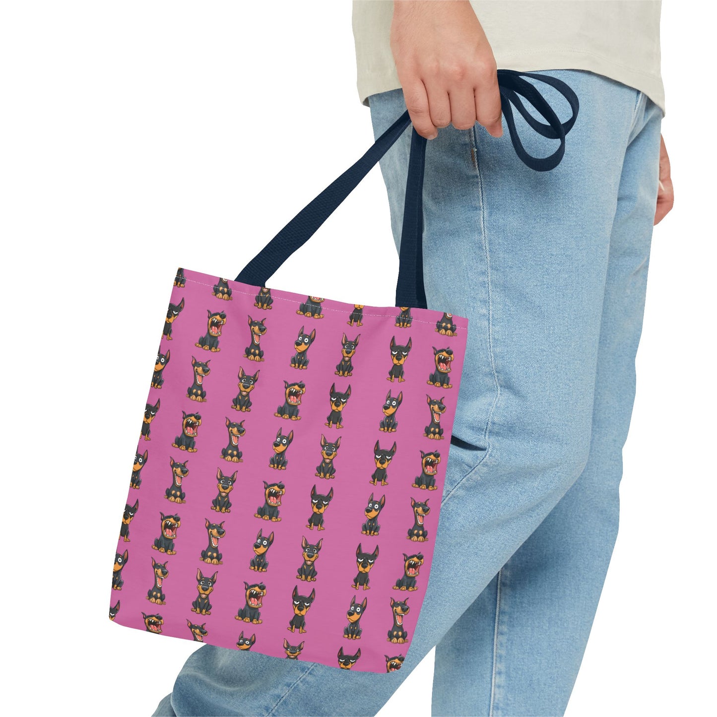 Doberman Cartoon Pattern Pink Tote Bag