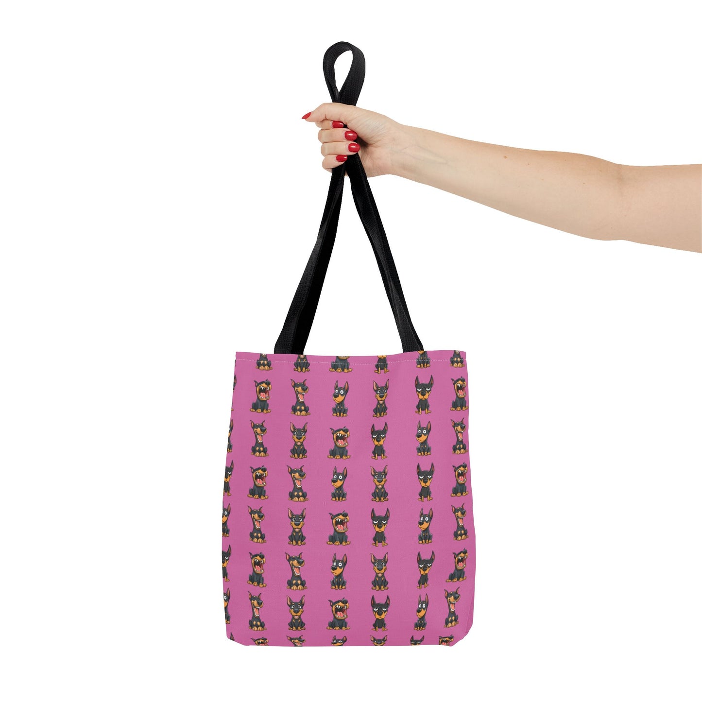 Doberman Cartoon Pattern Pink Tote Bag