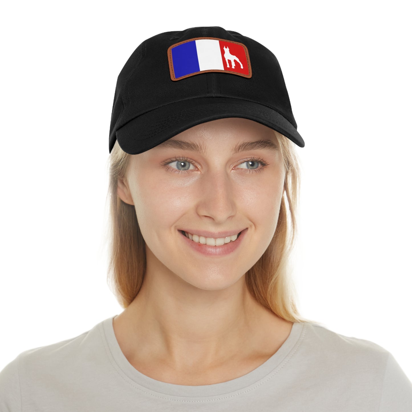 Doberman France Protect 1 Dad Hat with Leather Patch (Rectangle)