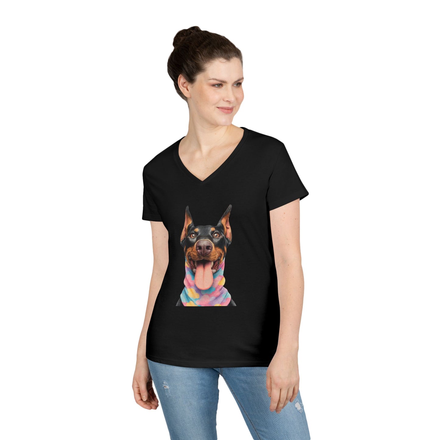Doberman 1 V-Neck Tee Shirt for Women