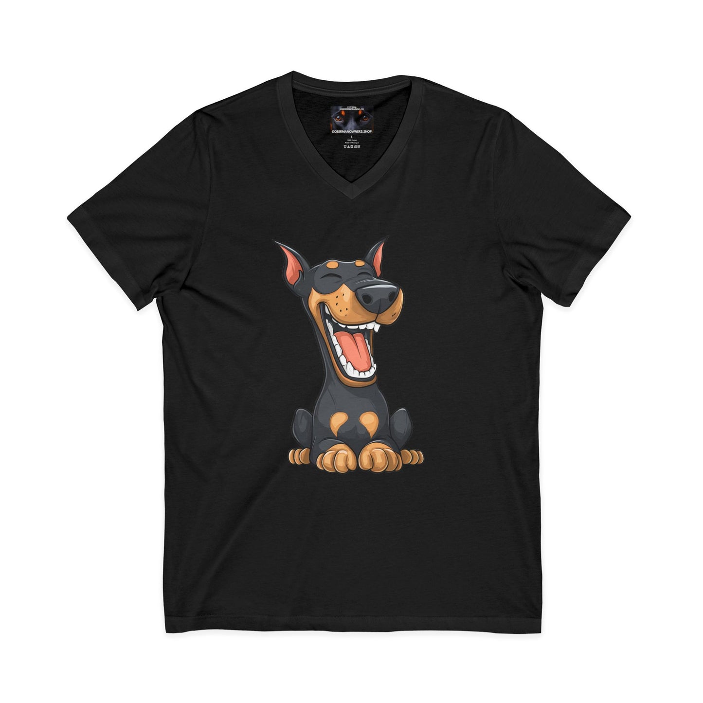 Cartoon Doberman 3 Private Label Unisex Jersey Short Sleeve V-Neck Tee