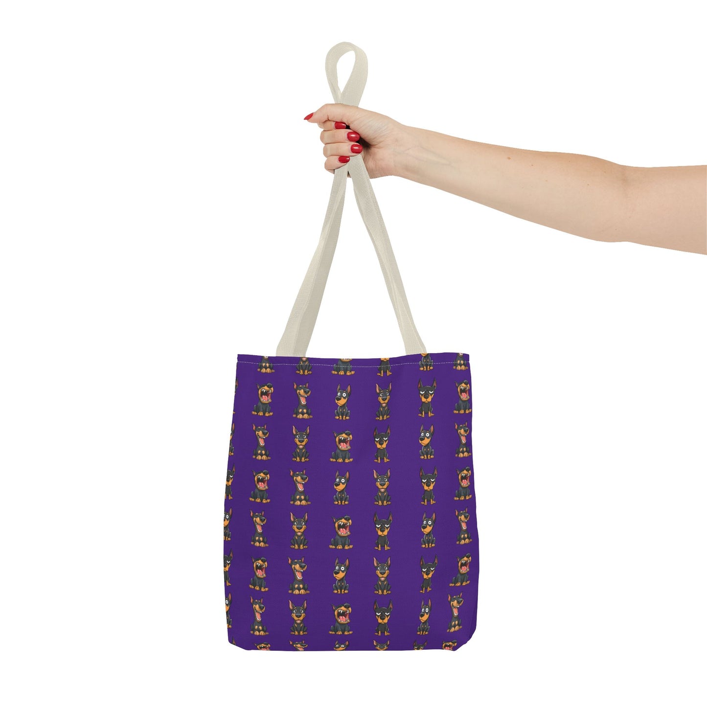 Doberman Cartoon Pattern Purple Tote Bag
