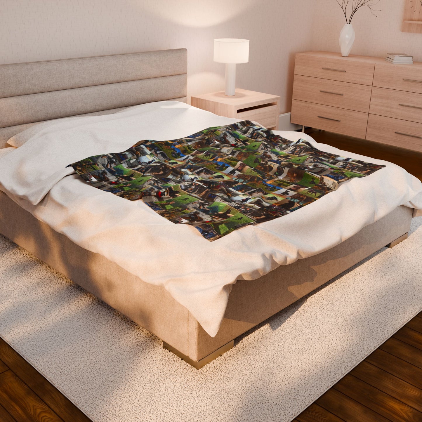 Custom Doberman Photo Collage Velveteen Plush Blanket — Memory Throw