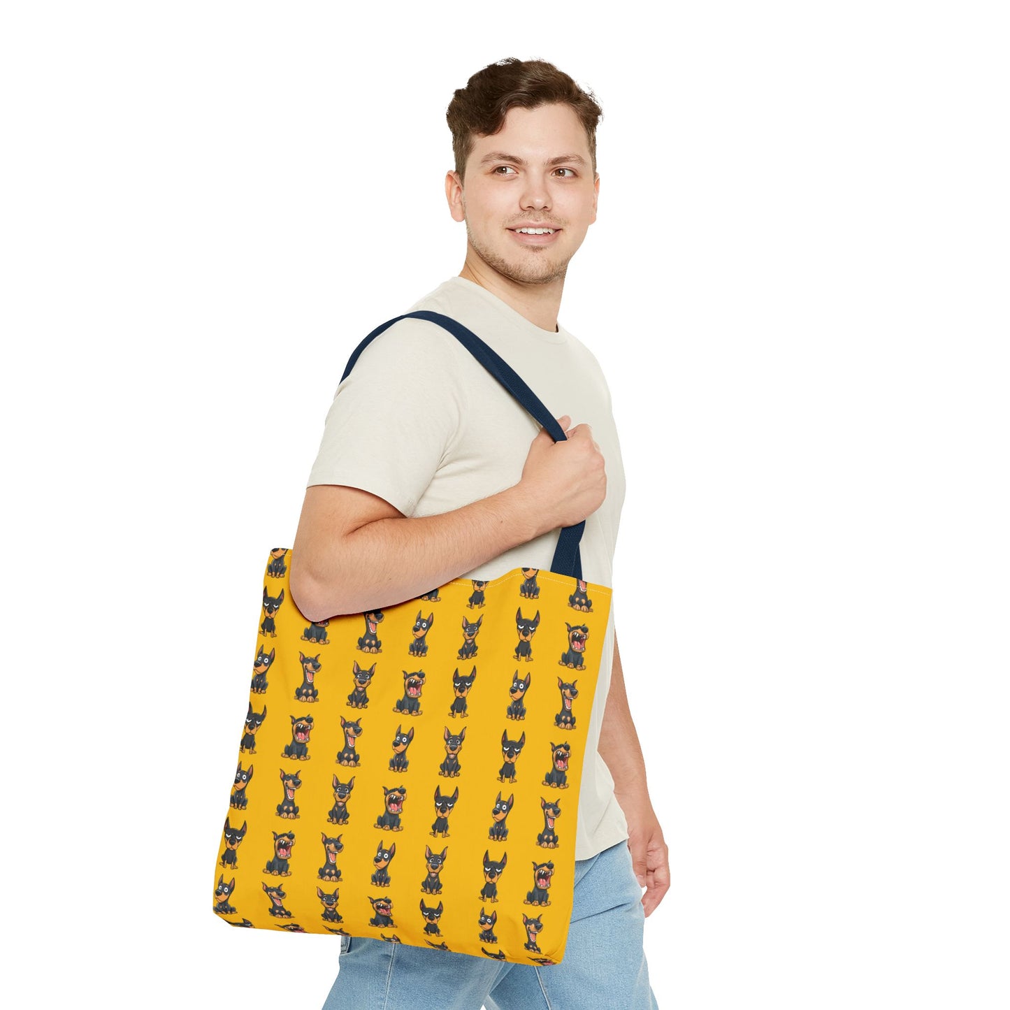 Doberman Cartoon Pattern Yellow Tote Bag