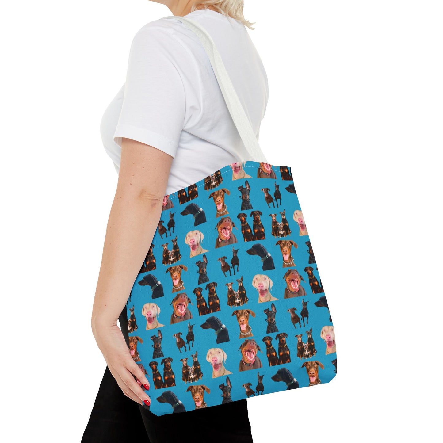 Edition 9 Doberman Model Pattern Turquoise Tote Bag