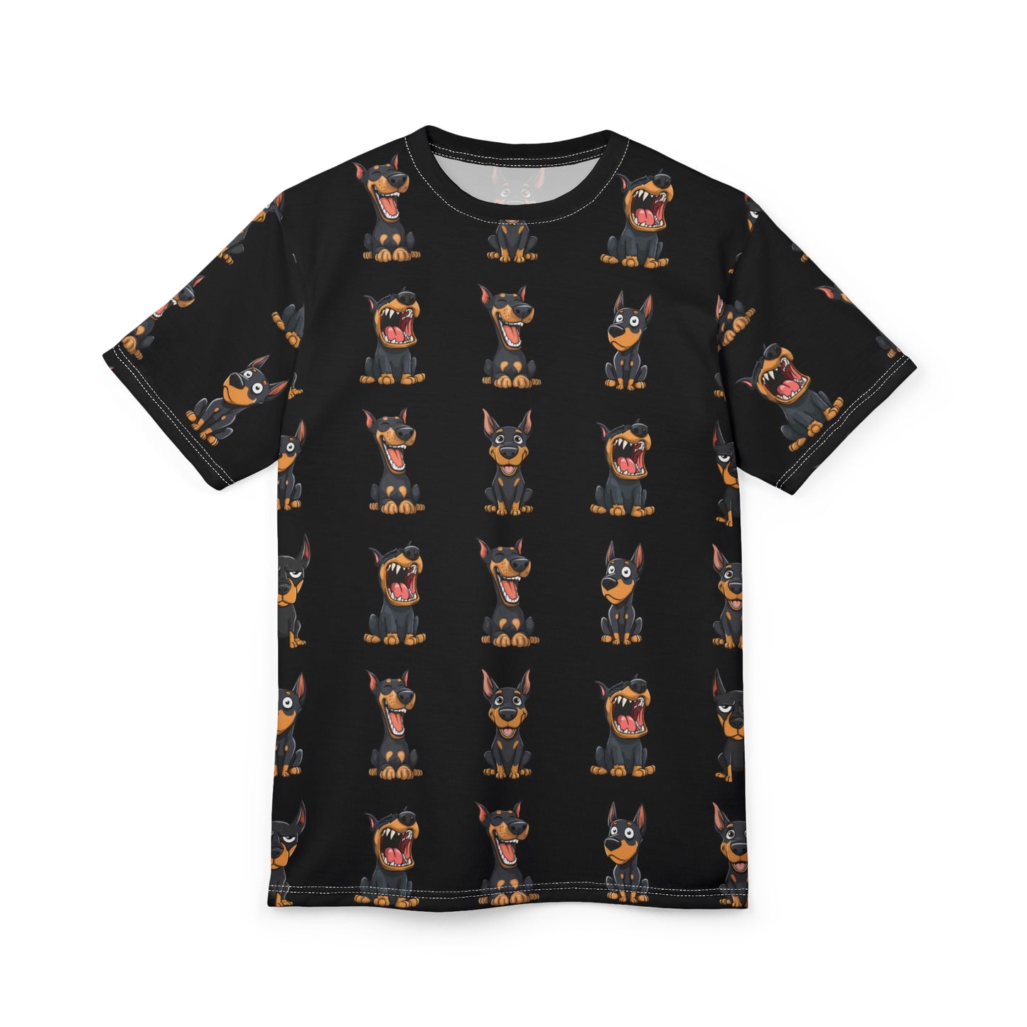 Doberman Pattern 1 All-Over-Print Tee — Cartoon Doberman Repeat Design