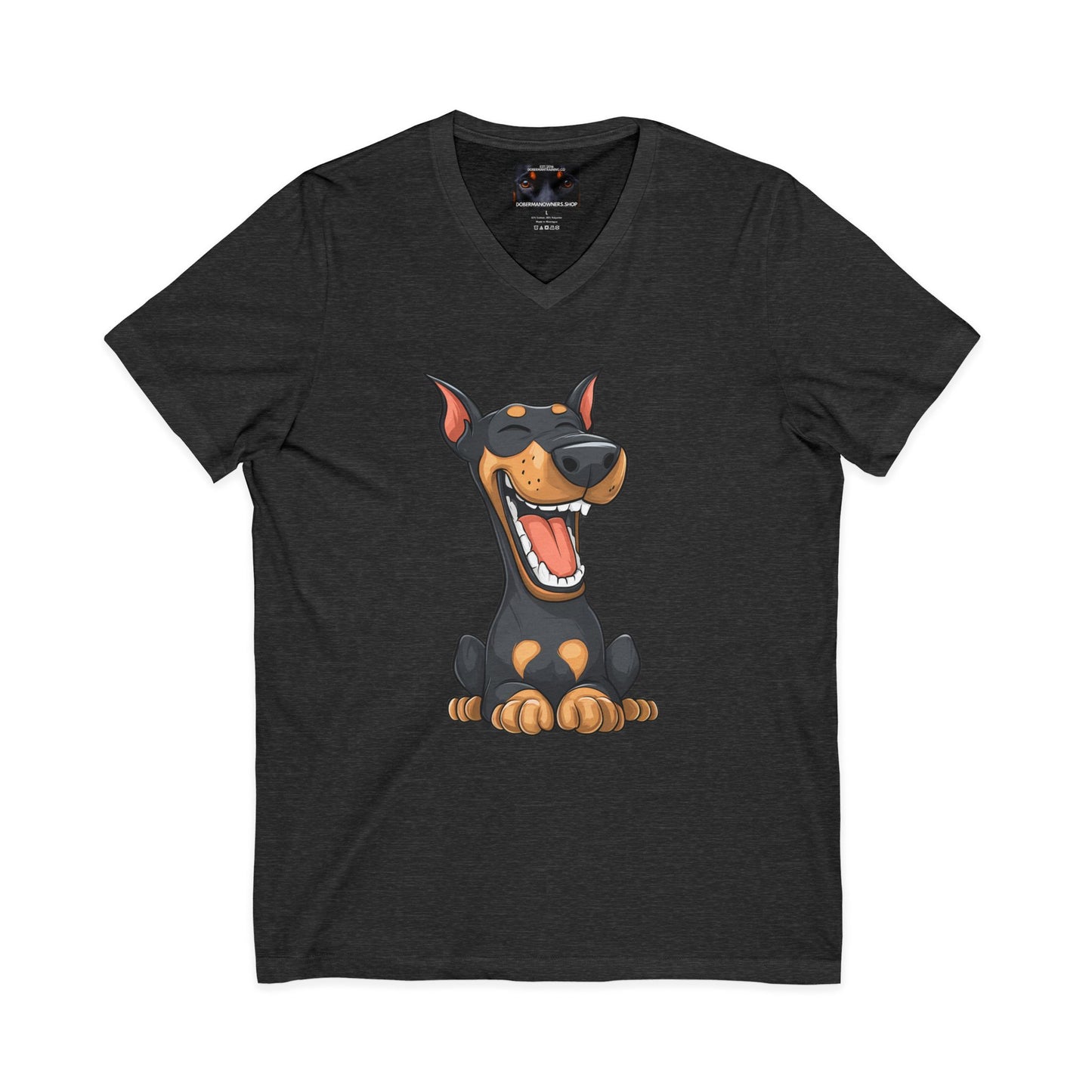 Cartoon Doberman 3 Private Label Unisex Jersey Short Sleeve V-Neck Tee