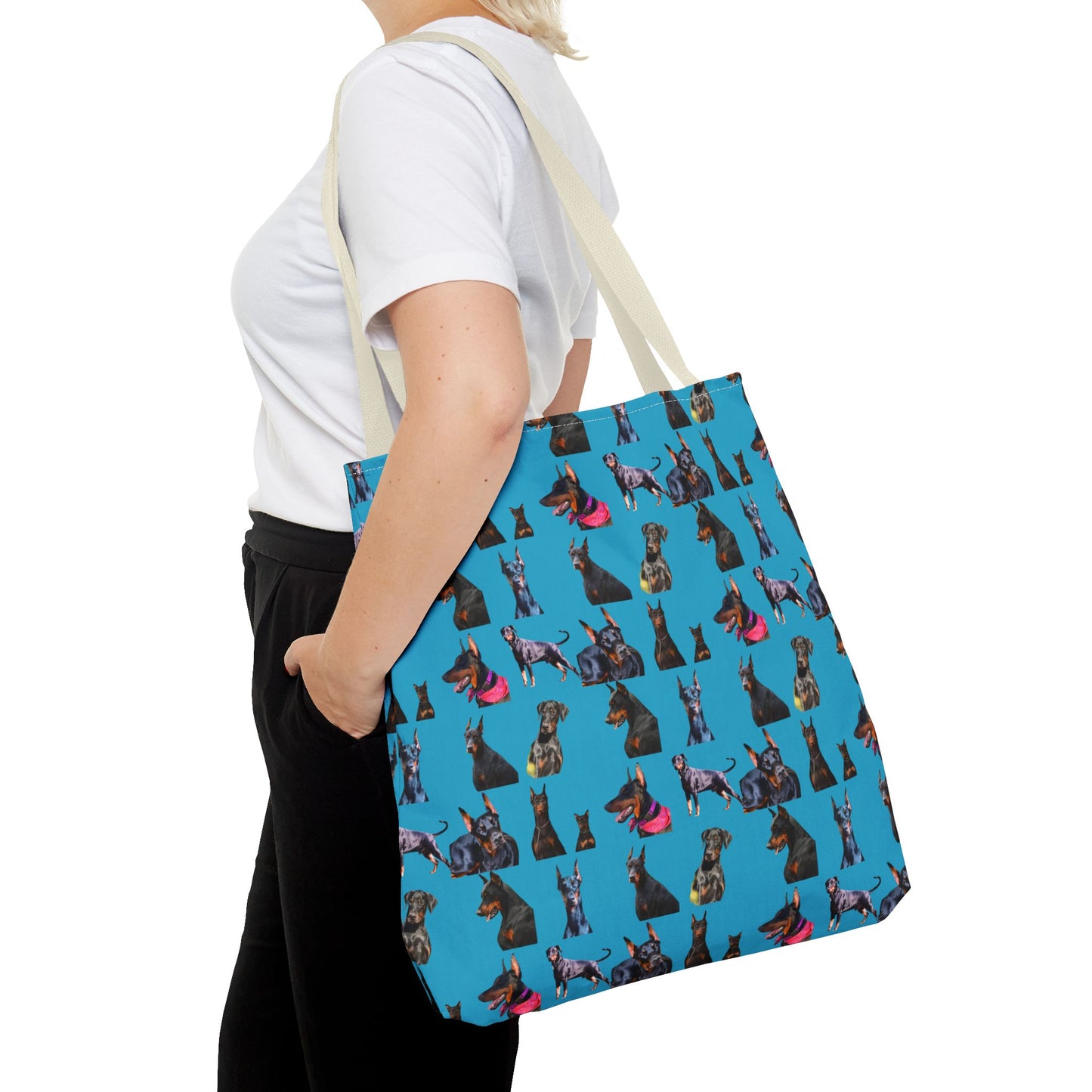 Edition 7 Doberman Model Pattern Turquoise Tote Bag