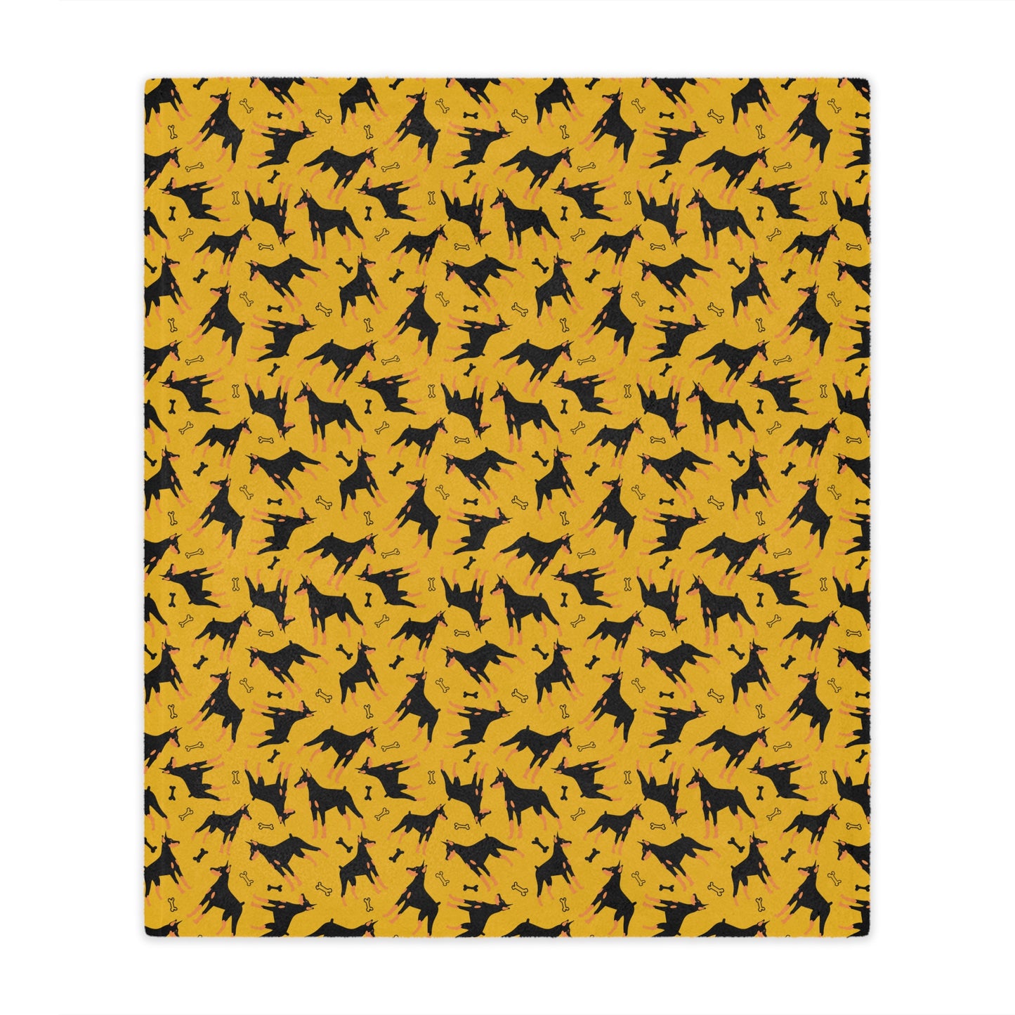 Yellow AOP Dobie 1 Minky Blanket, Soft Throw Blanket, Warm Plush Blanket