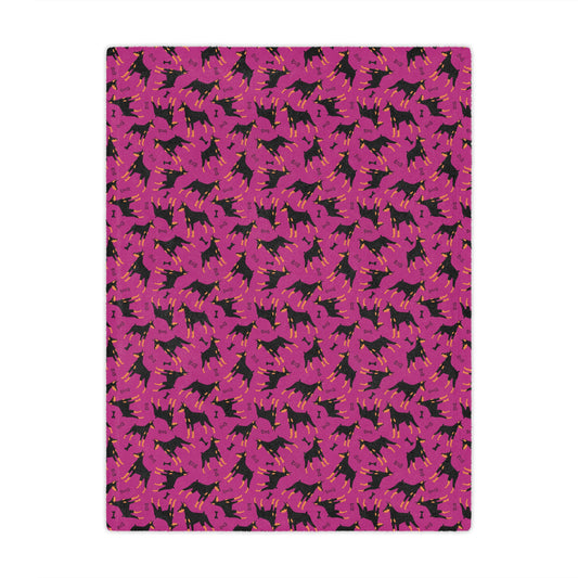 Pink AOP Dobie 1 Minky Blanket, Soft Throw Blanket, Warm Plush Blanket