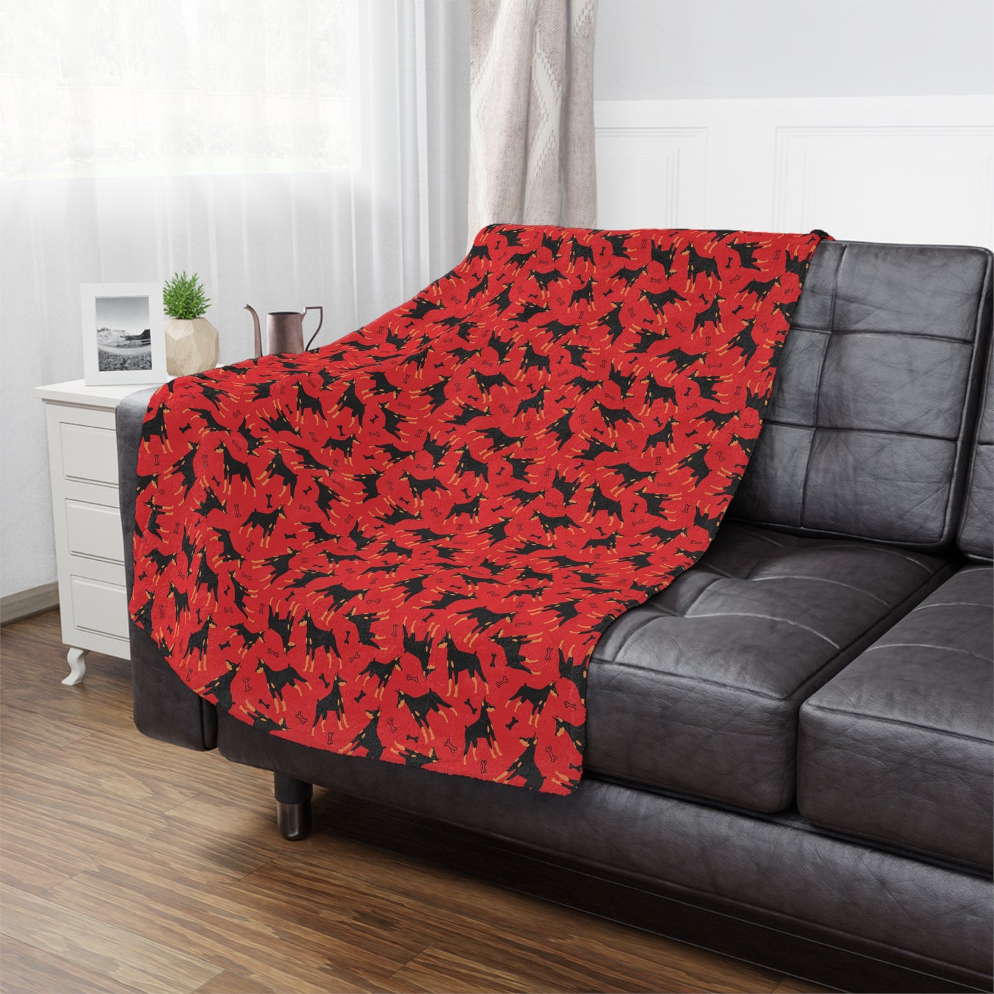 Red AOP Dobie 1 Minky Blanket, Soft Throw Blanket, Warm Plush Blanket