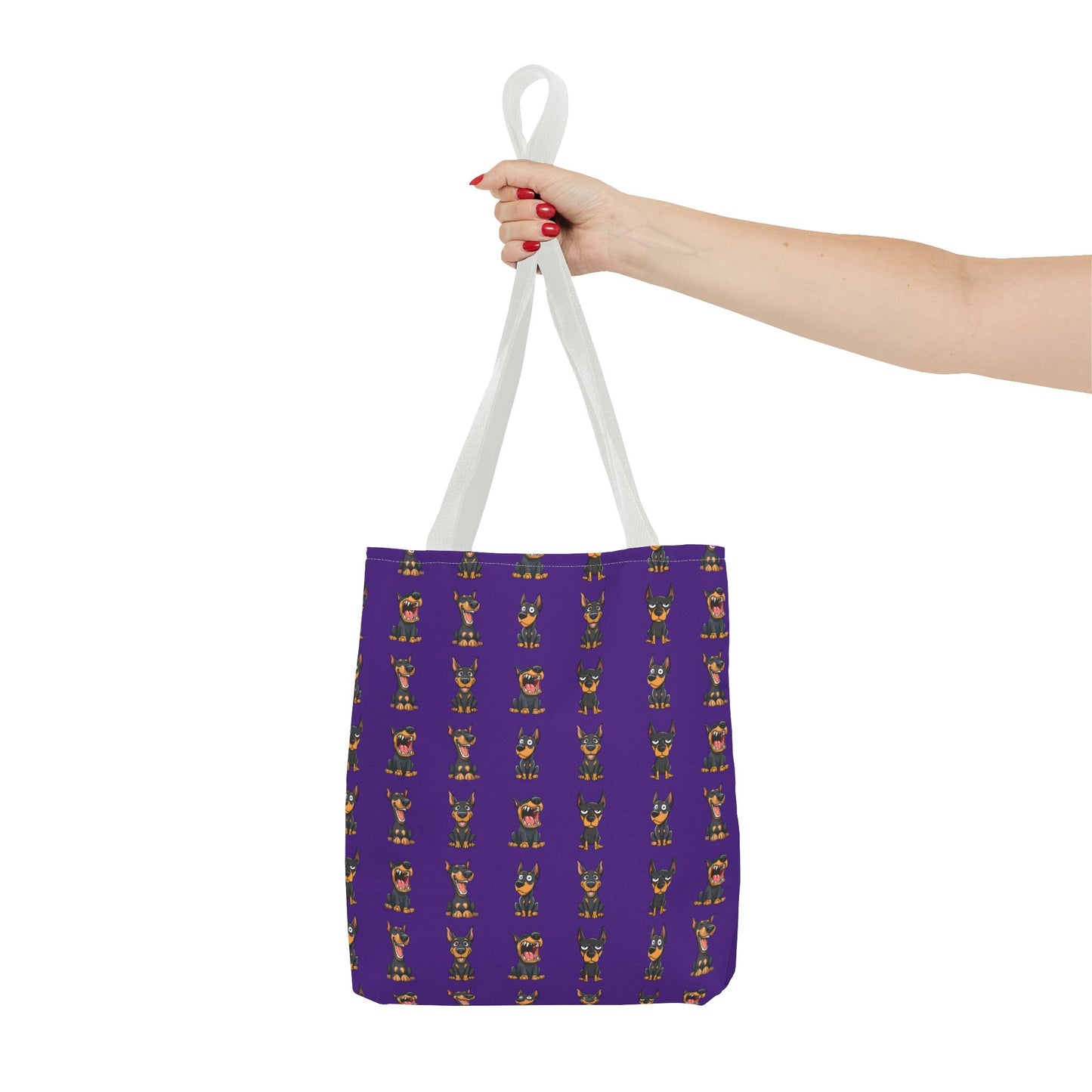 Doberman Cartoon Pattern Purple Tote Bag
