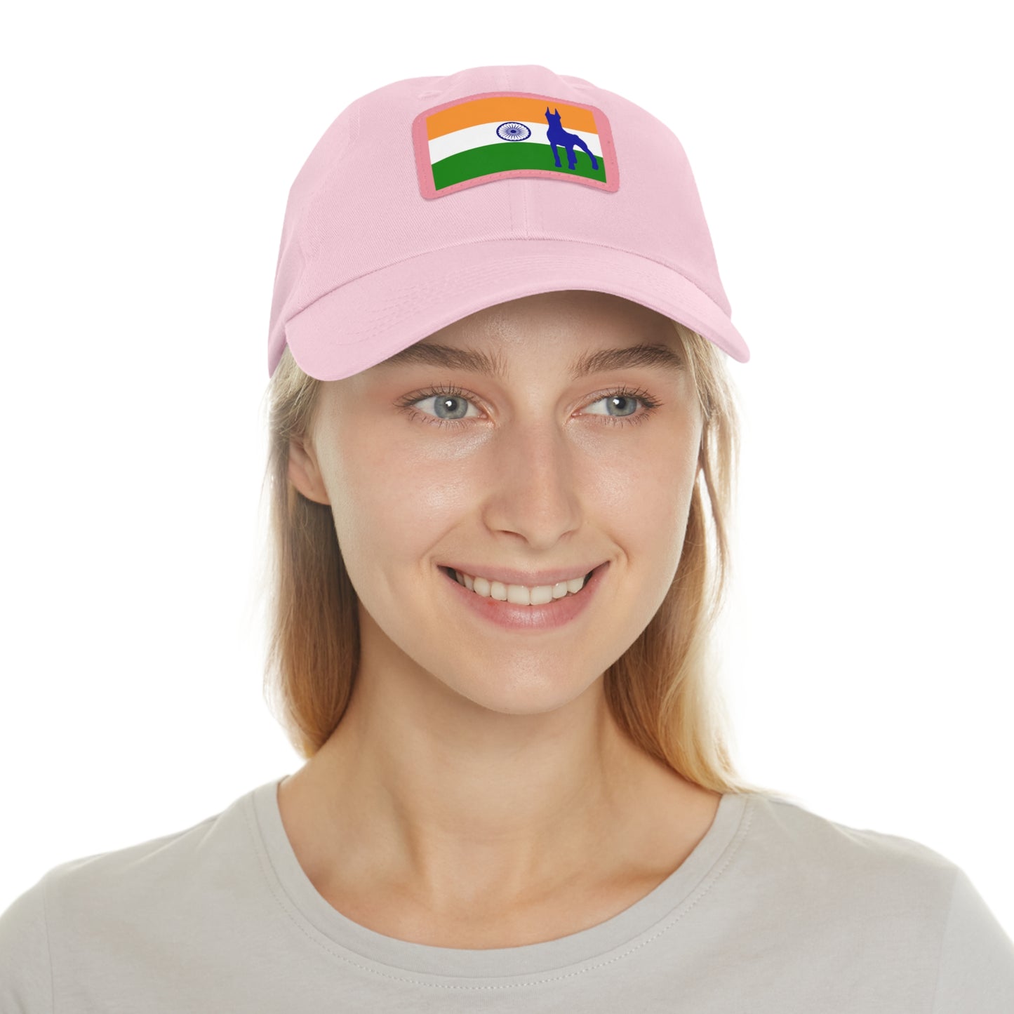 Doberman India Protect 1 Dad Hat with Leather Patch (Rectangle)