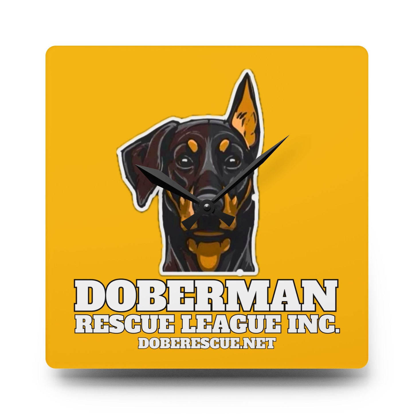 Doberman Rescue League Acrylic Wall Clock – Bright Yellow Dog Rescue Decor