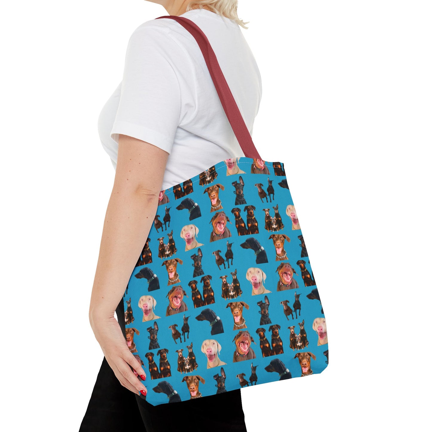 Edition 9 Doberman Model Pattern Turquoise Tote Bag