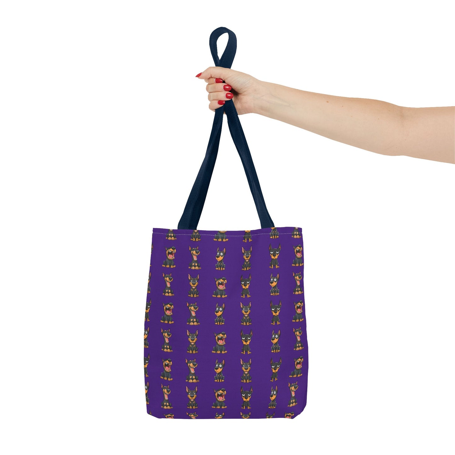 Doberman Cartoon Pattern Purple Tote Bag
