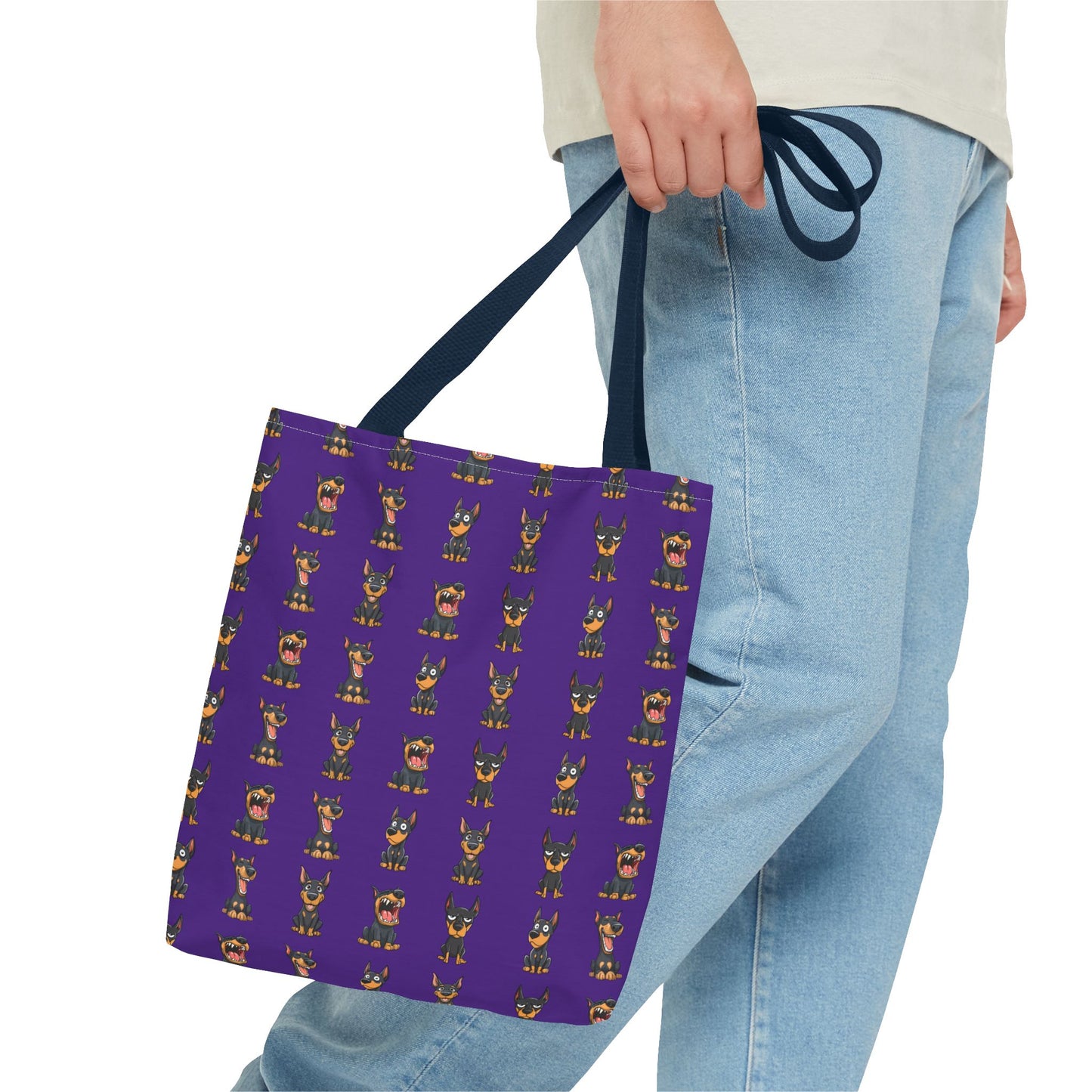 Doberman Cartoon Pattern Purple Tote Bag