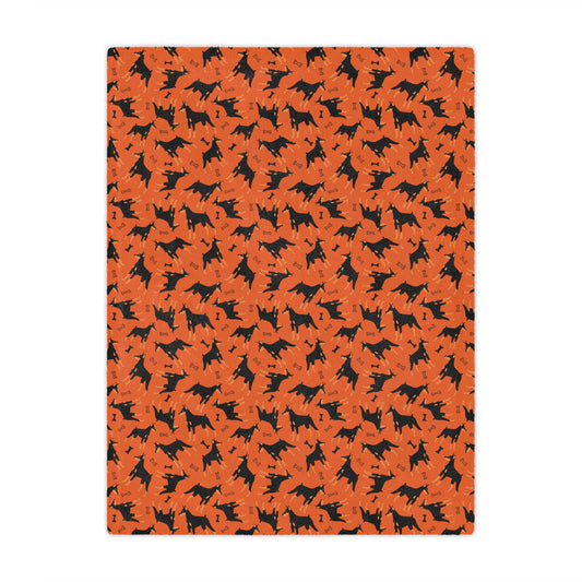 Orange AOP Dobie 1 Minky Blanket, Soft Throw Blanket, Warm Plush Blanket