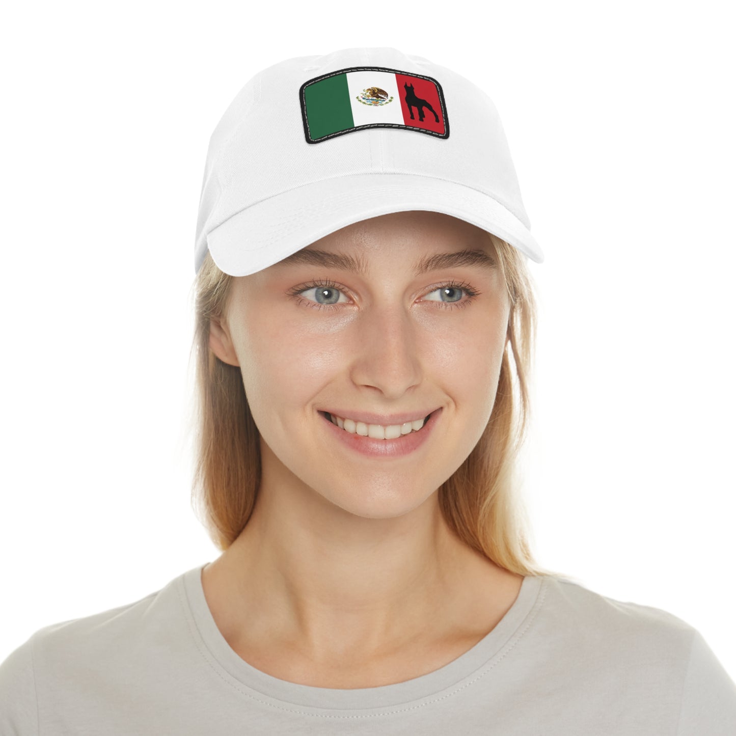 Doberman Mexico Protect 1 Dad Hat with Leather Patch (Rectangle)