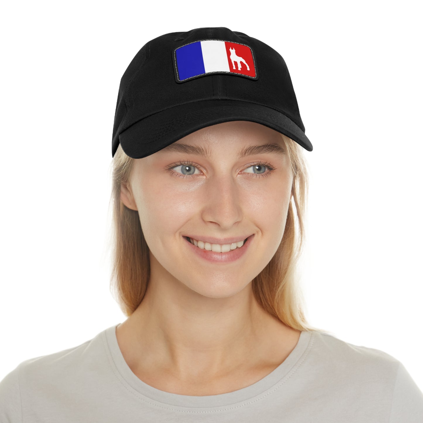 Doberman France Protect 1 Dad Hat with Leather Patch (Rectangle)