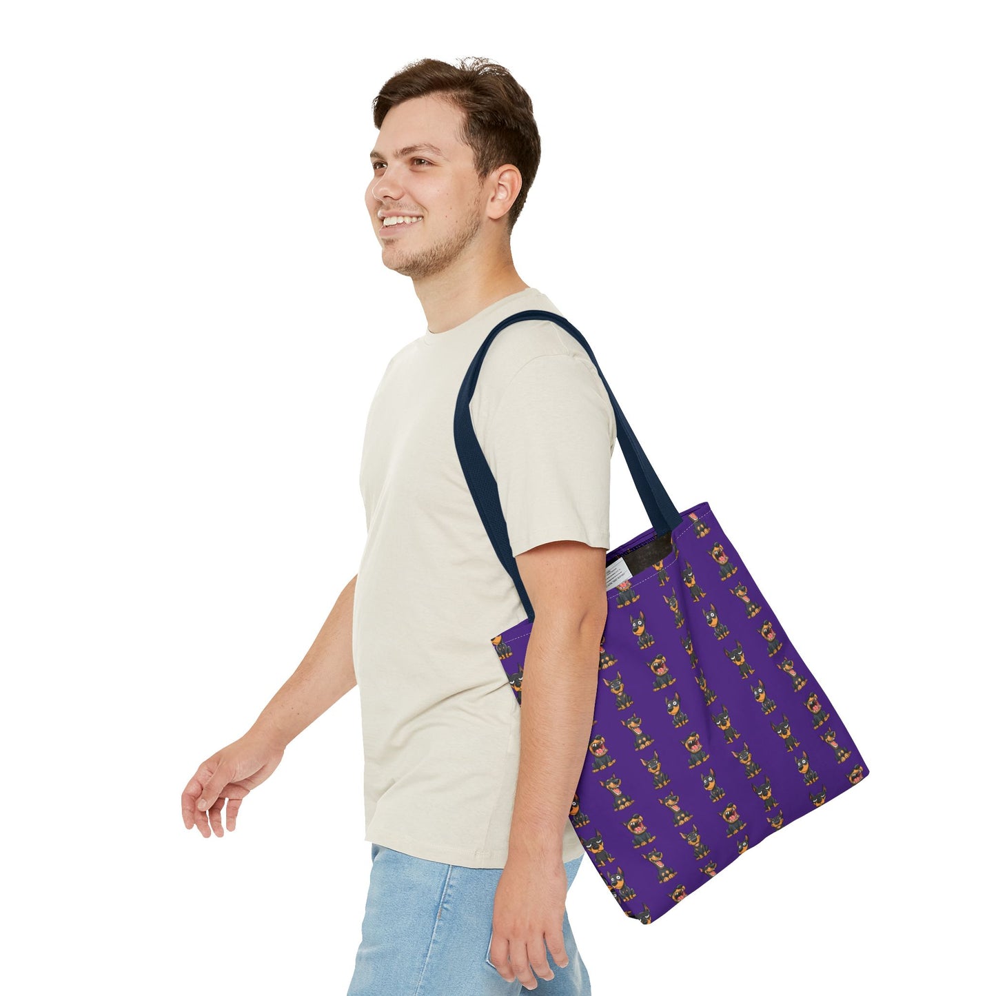 Doberman Cartoon Pattern Purple Tote Bag