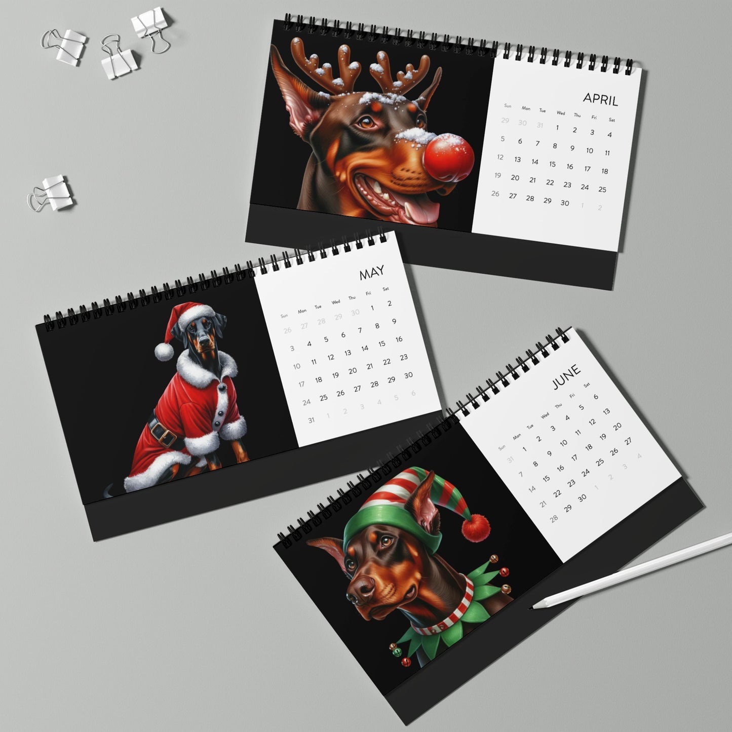 Custom Desktop Calendar — 2026 Doberman Holiday Portraits Grid