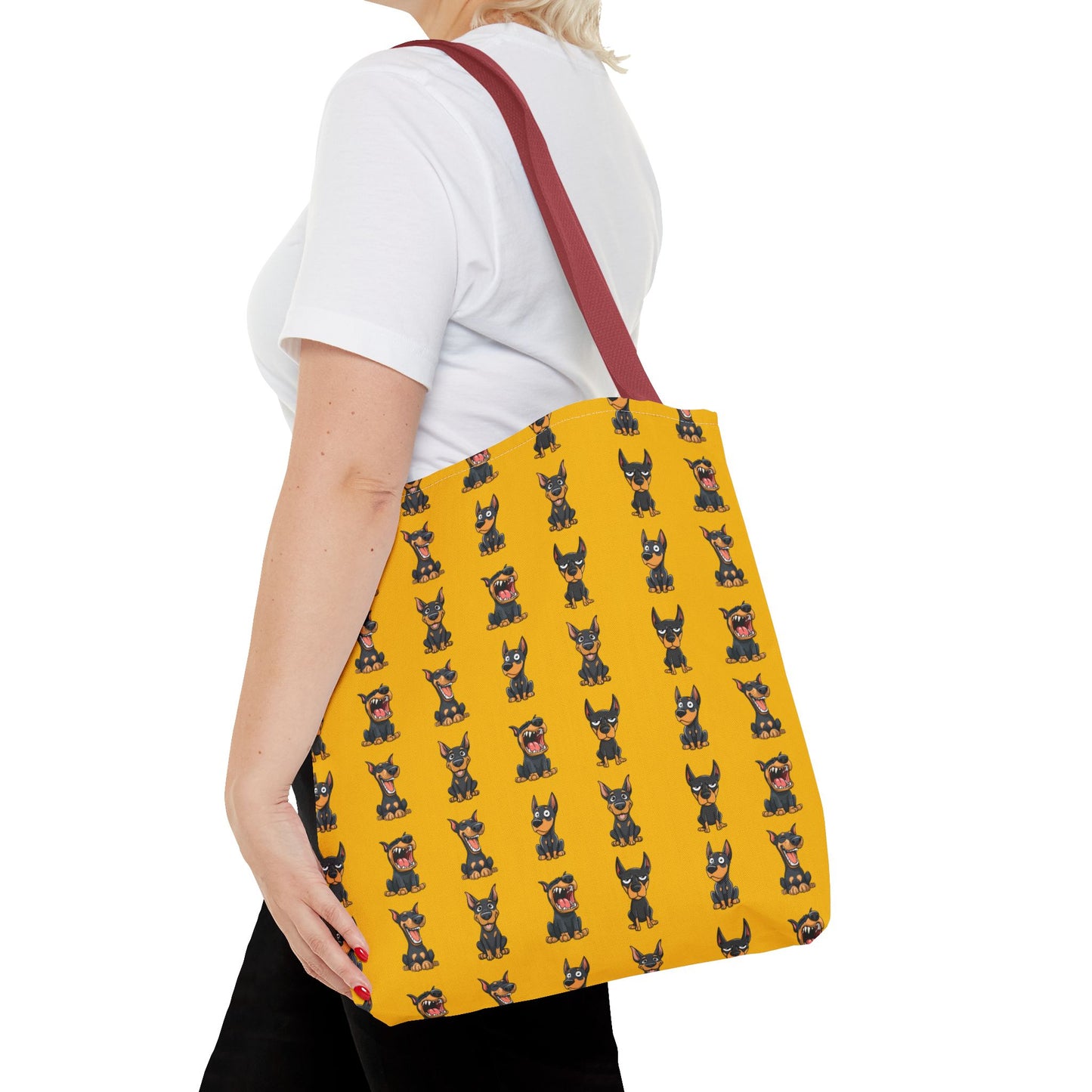 Doberman Cartoon Pattern Yellow Tote Bag
