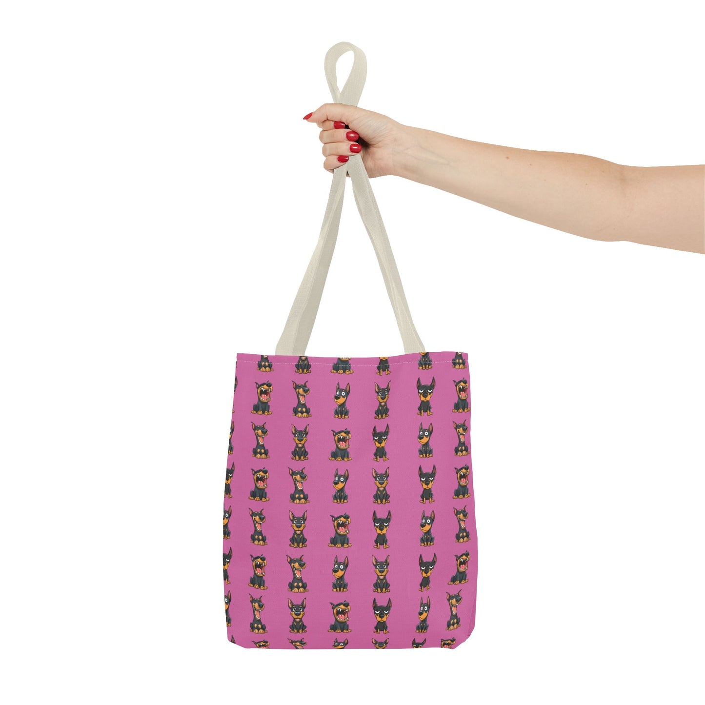 Doberman Cartoon Pattern Pink Tote Bag