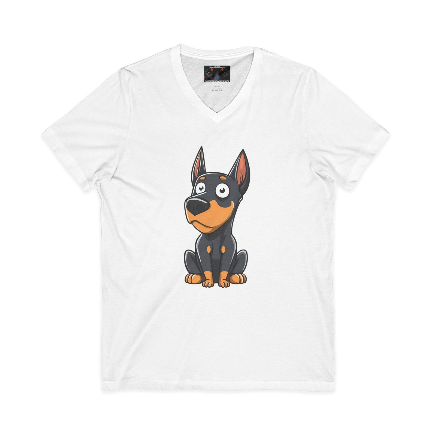 Cartoon Doberman 2 Private Label Unisex Jersey Short Sleeve V-Neck Tee