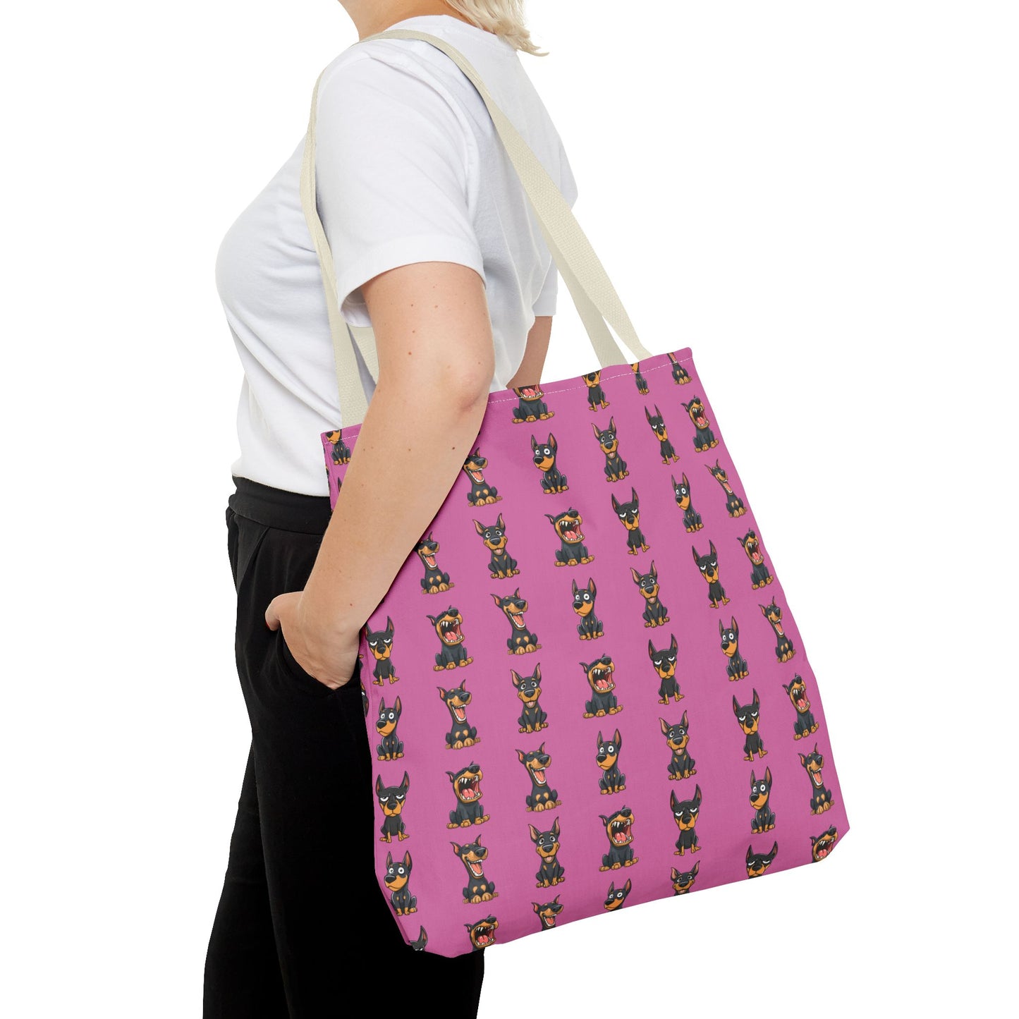 Doberman Cartoon Pattern Pink Tote Bag
