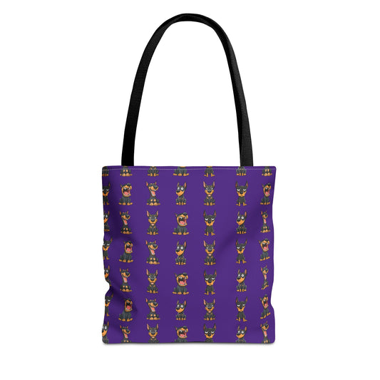 Doberman Cartoon Pattern Purple Tote Bag