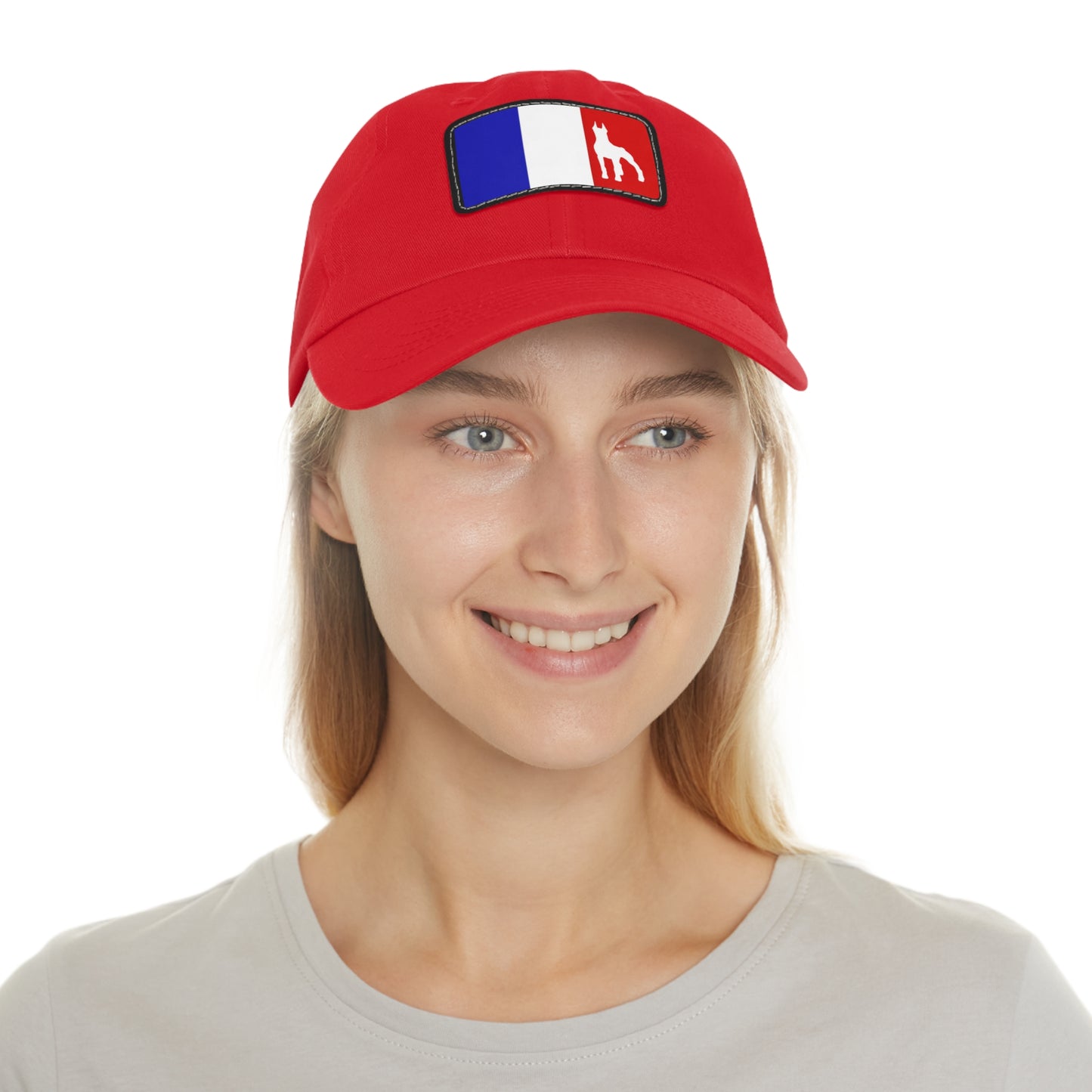 Doberman France Protect 1 Dad Hat with Leather Patch (Rectangle)