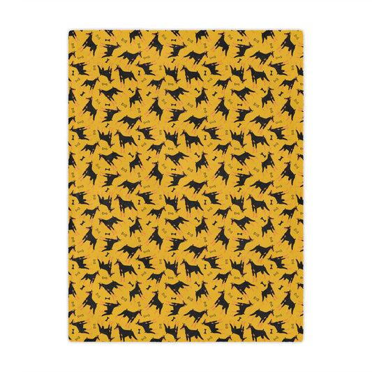 Yellow AOP Dobie 1 Minky Blanket, Soft Throw Blanket, Warm Plush Blanket