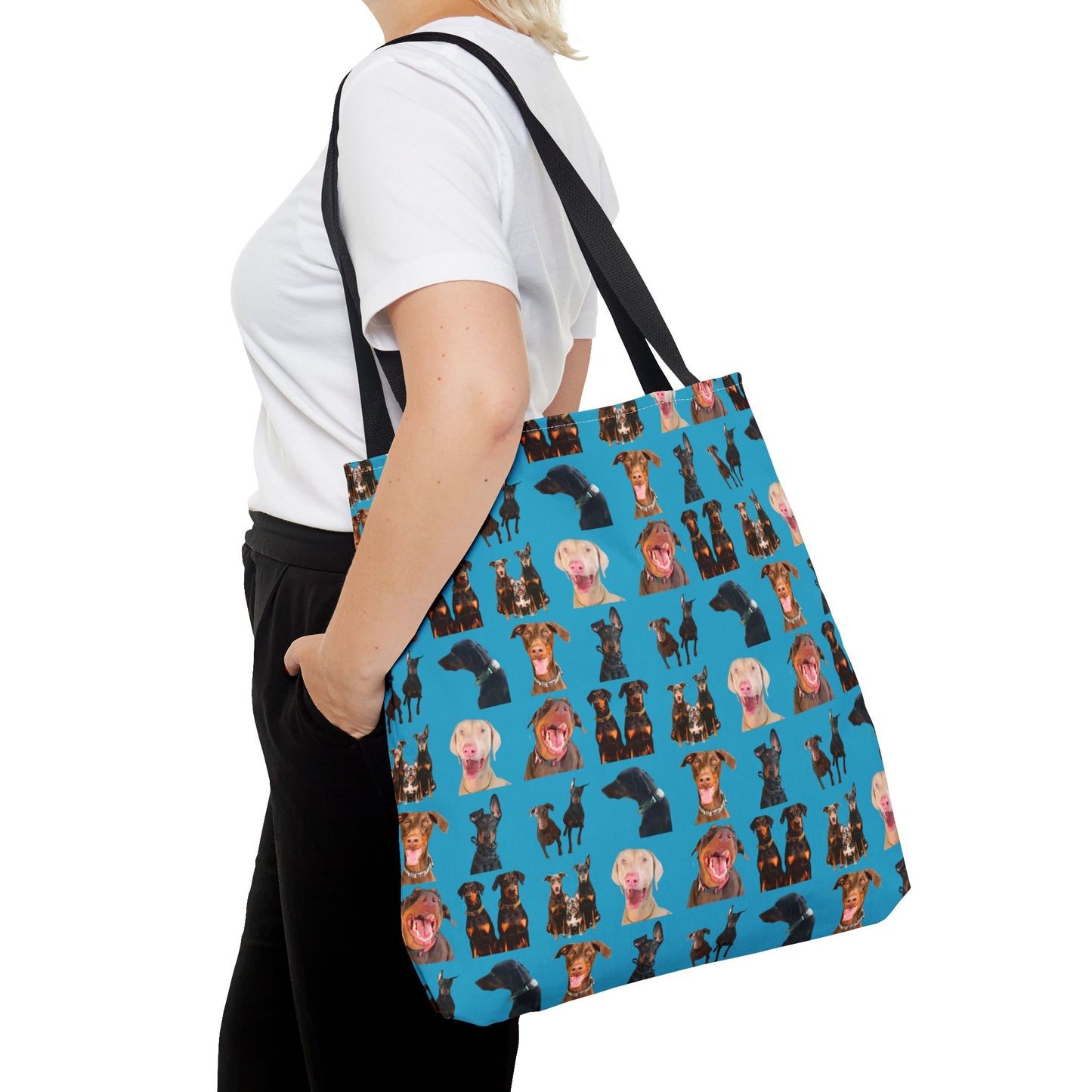 Edition 9 Doberman Model Pattern Turquoise Tote Bag
