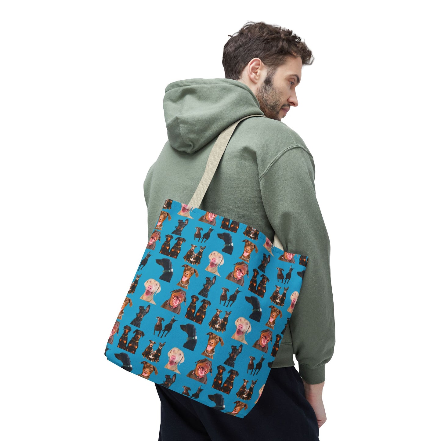 Edition 9 Doberman Model Pattern Turquoise Tote Bag