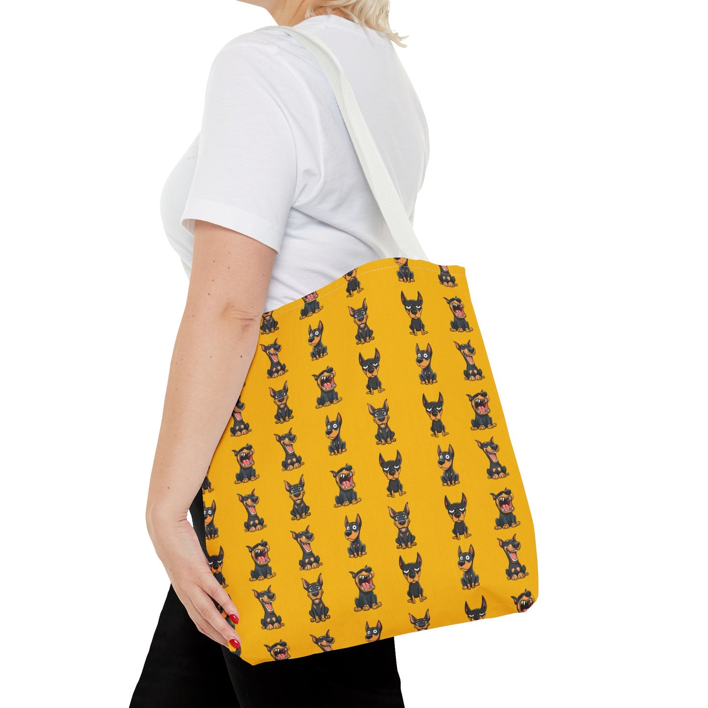 Doberman Cartoon Pattern Yellow Tote Bag