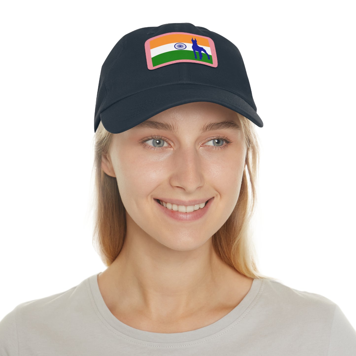 Doberman India Protect 1 Dad Hat with Leather Patch (Rectangle)