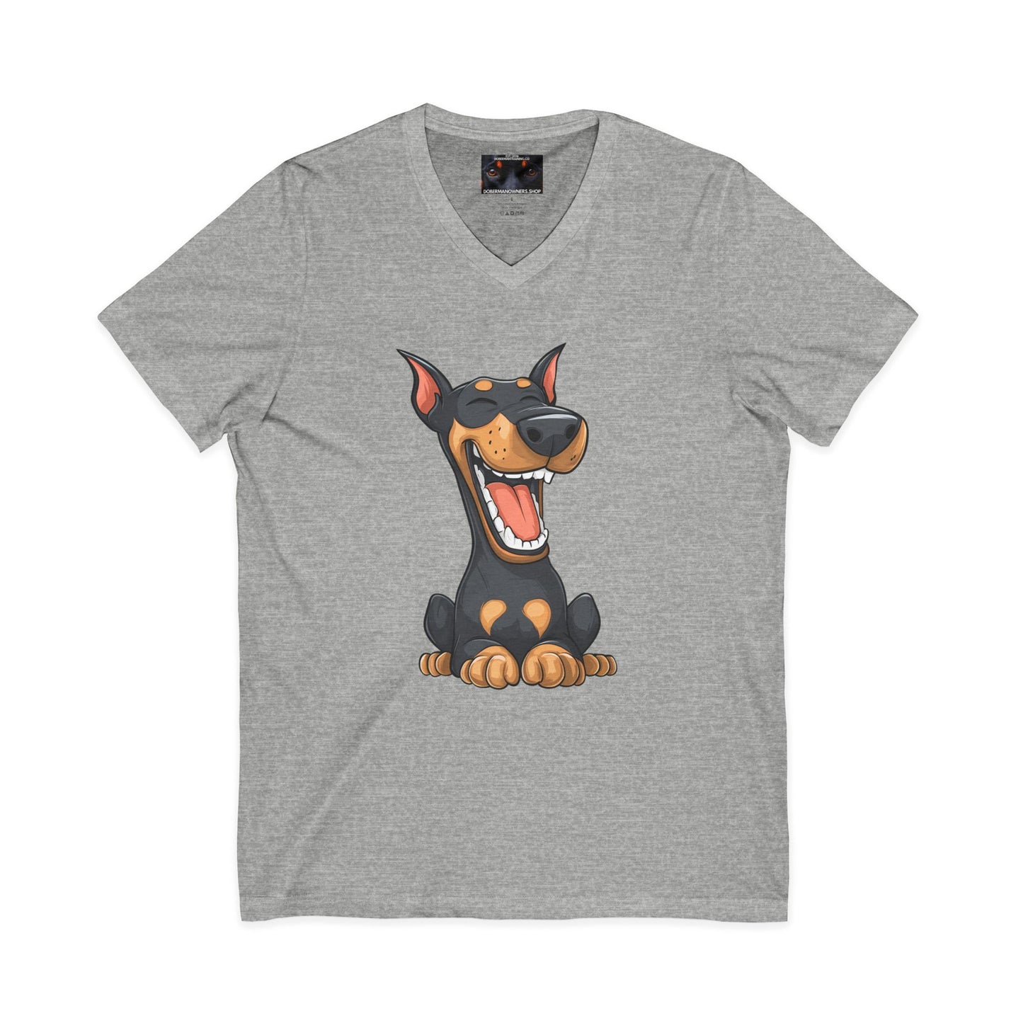 Cartoon Doberman 3 Private Label Unisex Jersey Short Sleeve V-Neck Tee
