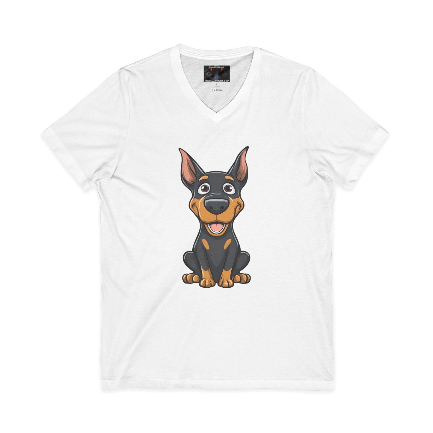 Cartoon Doberman 1 Private Label Unisex Jersey Short Sleeve V-Neck Tee