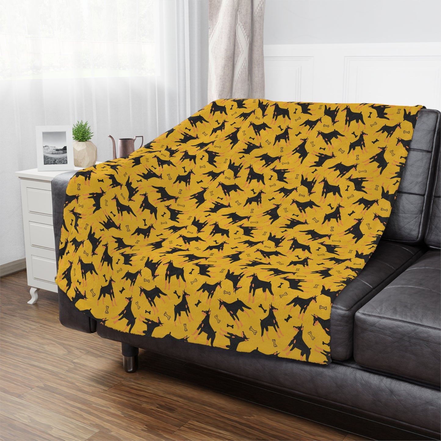 Yellow AOP Dobie 1 Minky Blanket, Soft Throw Blanket, Warm Plush Blanket