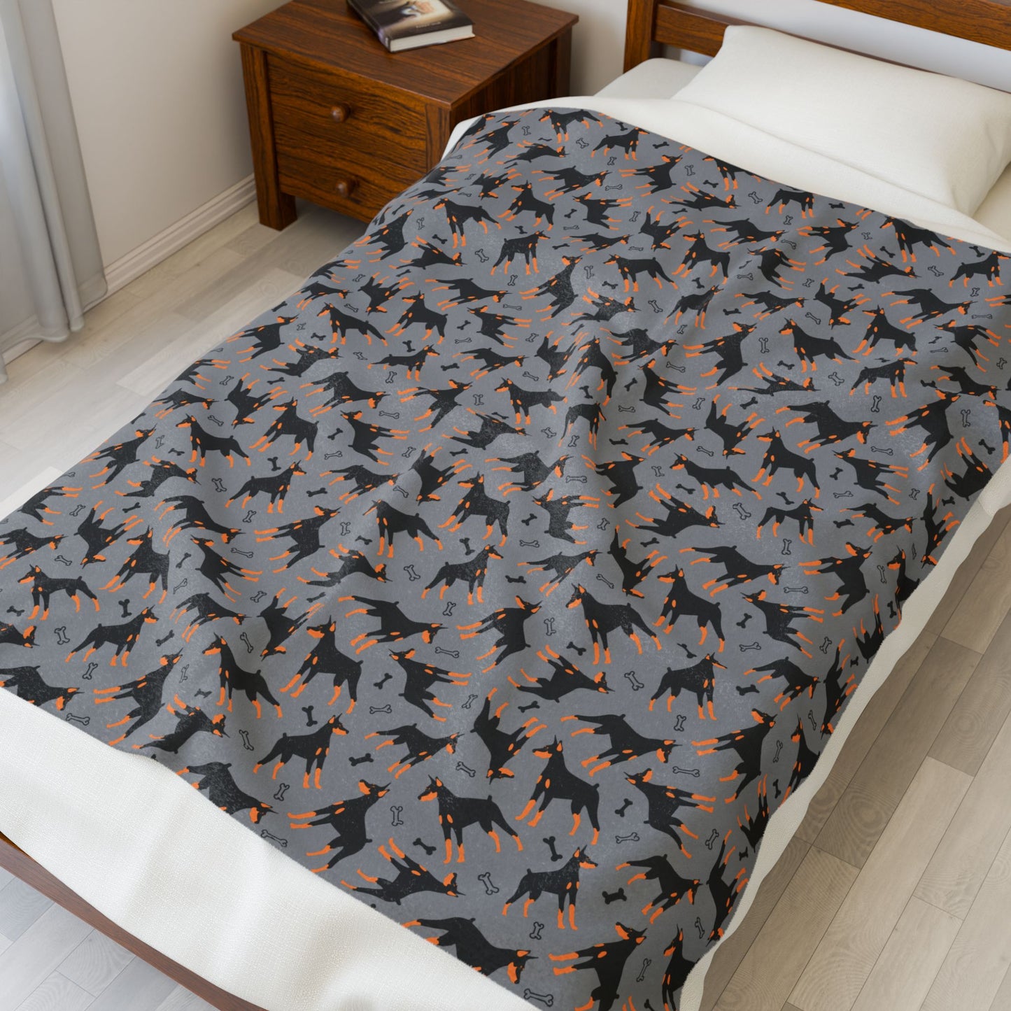 Gray AOP Velveteen Plush Blanket