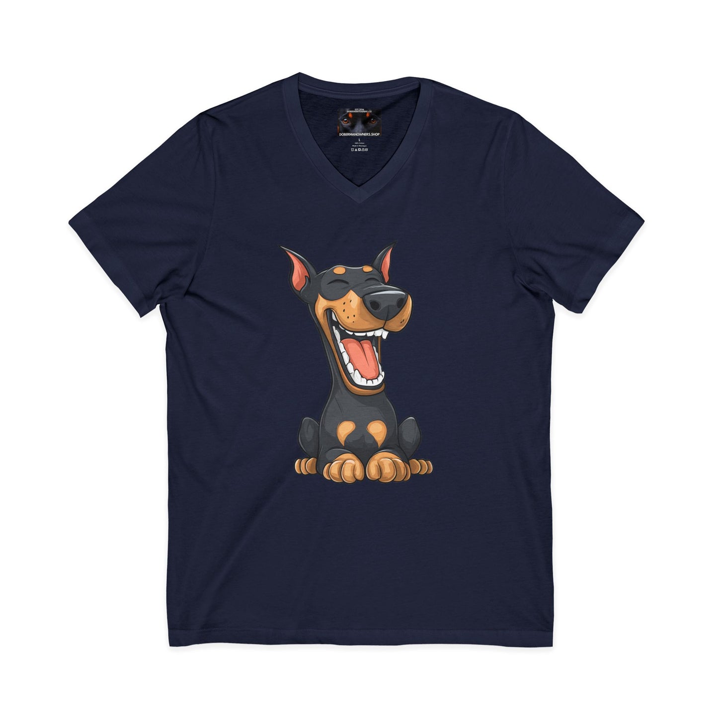 Cartoon Doberman 3 Private Label Unisex Jersey Short Sleeve V-Neck Tee