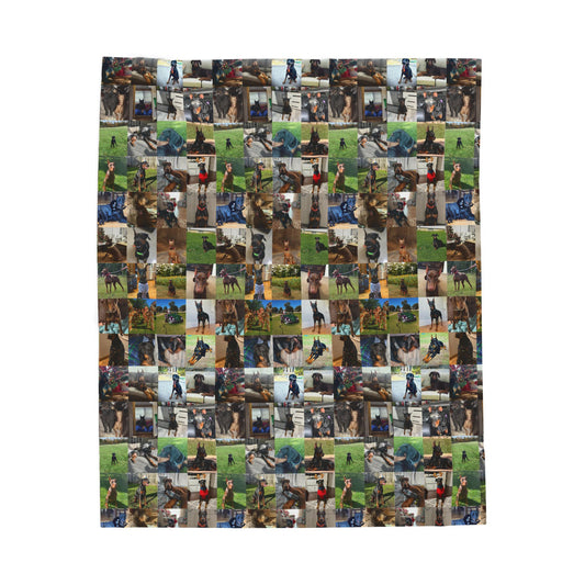 Custom Doberman Photo Collage Velveteen Plush Blanket — Memory Throw